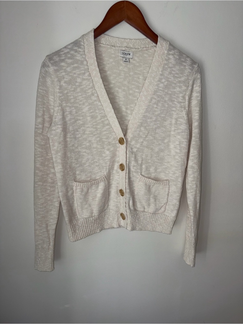 J. Crew Women’s Cream Button-Front Beach Lightweight Cardigan with Pockets S